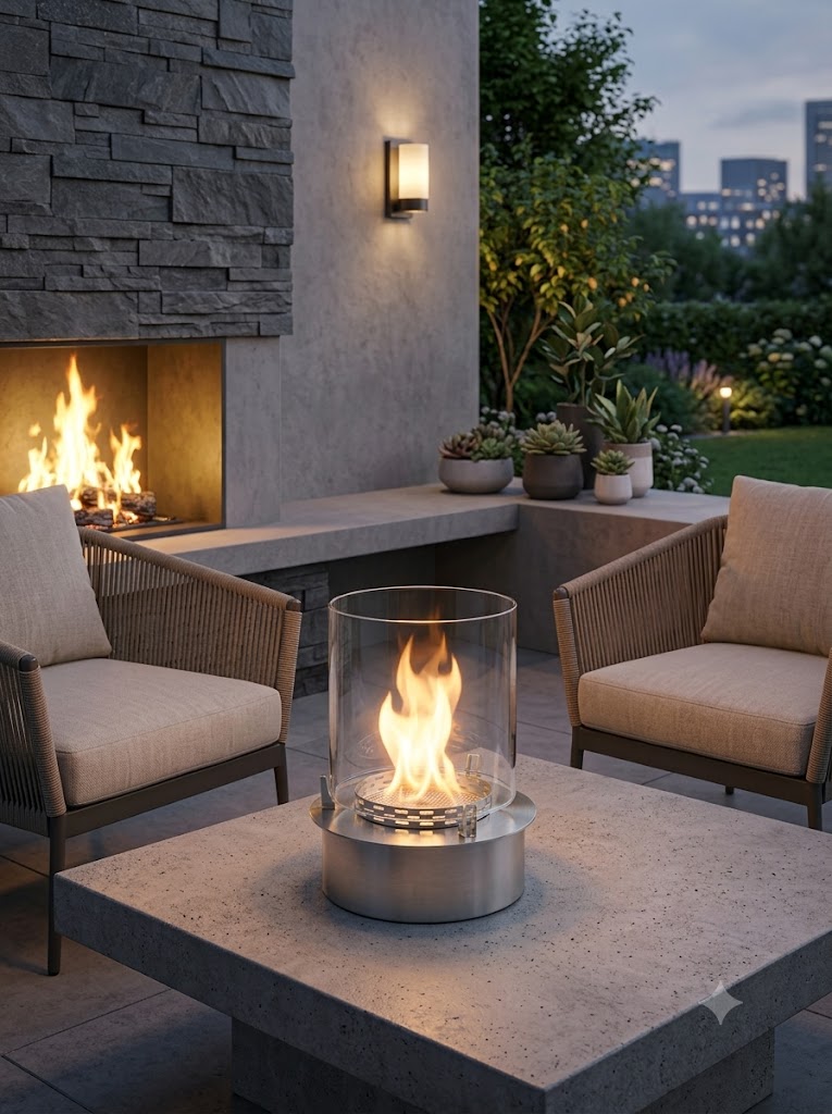 Round Tabletop Bioethanol Fireplace | Custom 300–1000 mm