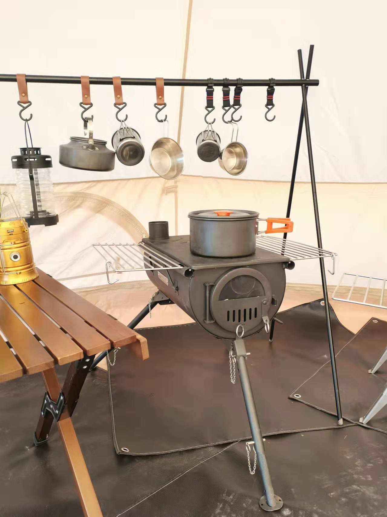 SXFireplace 05005 Portable Tent Wood Stove with Side Shelves