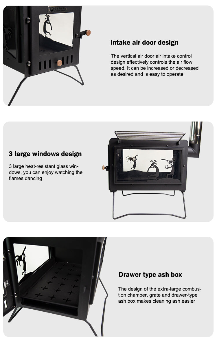 SXFireplace 07402 Camping Wood Stove with Side Shelves
