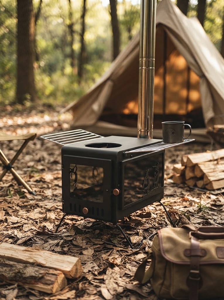 SXFireplace 07402 Camping Wood Stove with Side Shelves