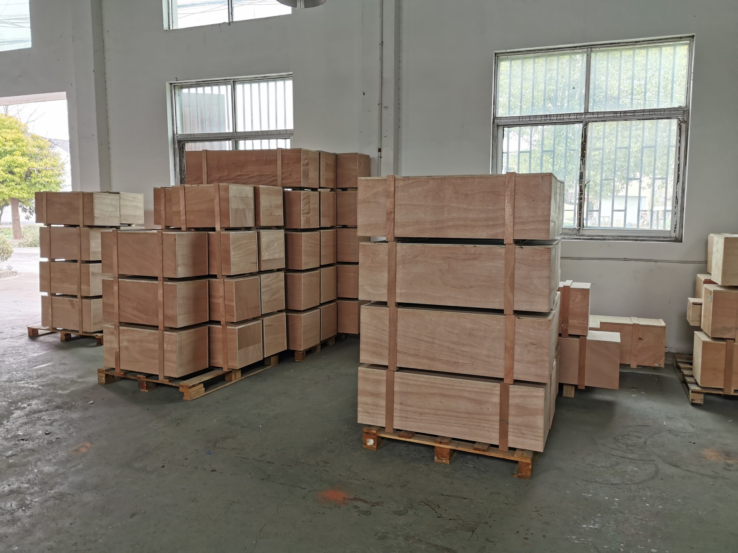 Crated SXFireplace systems ready for global shipment