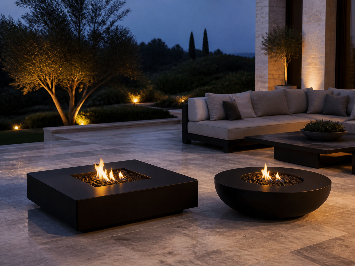 Square and round manual ethanol fire feature formats