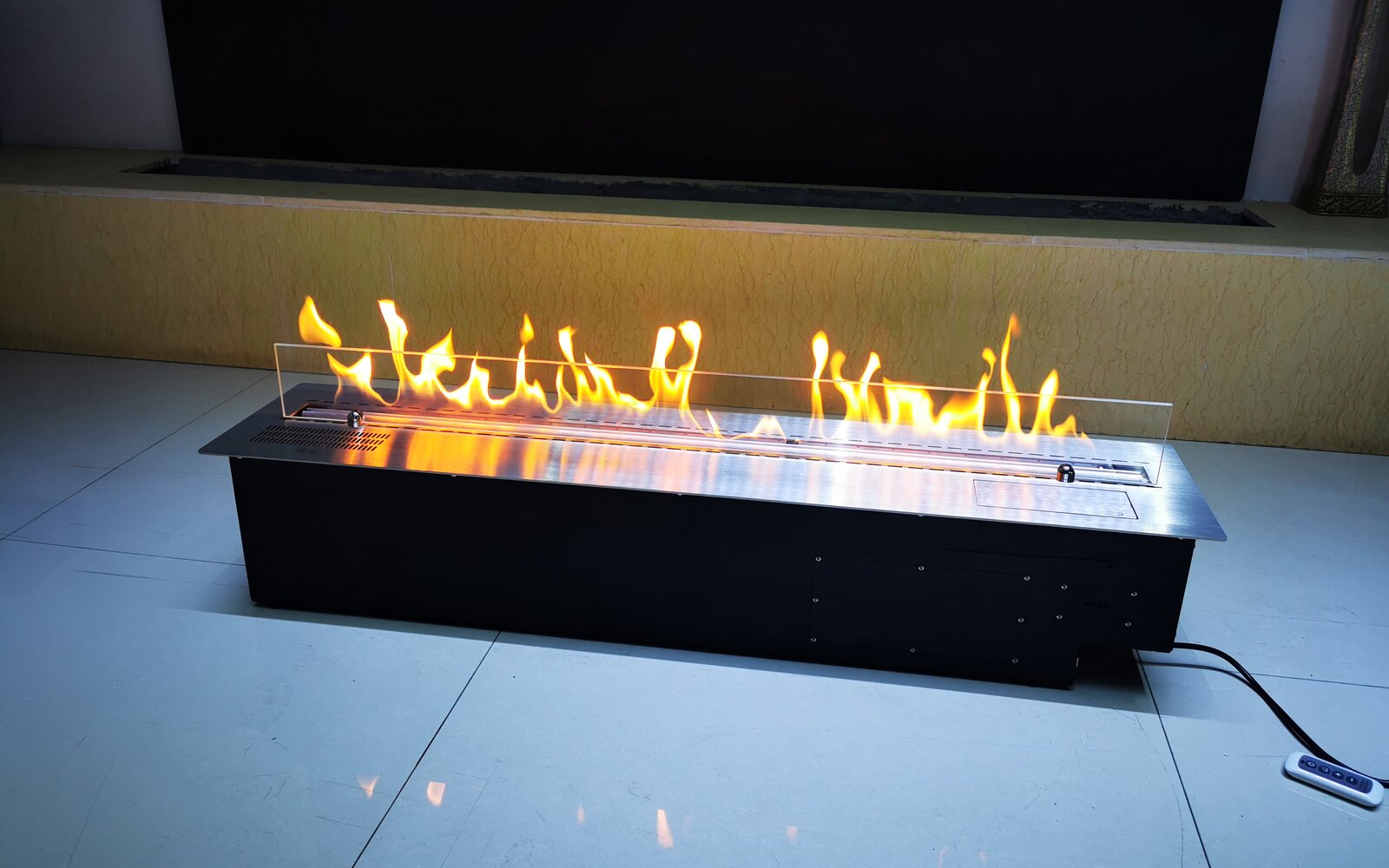 SXFireplace smart ethanol burner undergoing flame and function testing