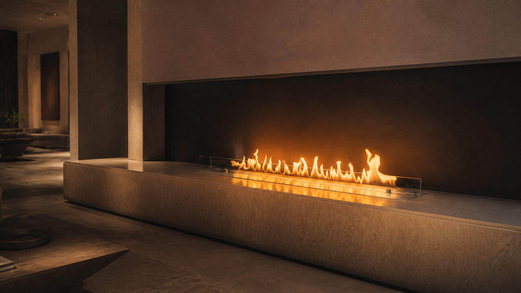 Architectural intelligent ethanol fireplace integrated into a modern interior