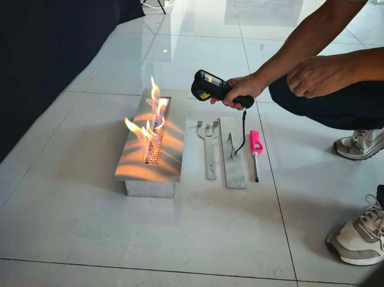 Manual ethanol burner during a flame and panel-temperature check