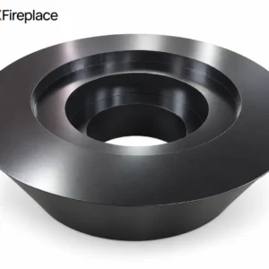 AI-rendered round stepped fireplace outer shell — white-background product view
