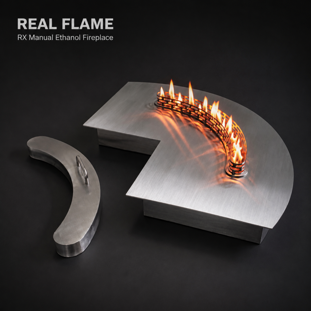 SXFireplace Curved Stainless Steel Manual Bioethanol Burner Insert with Extinguishing Lid — Product view 2