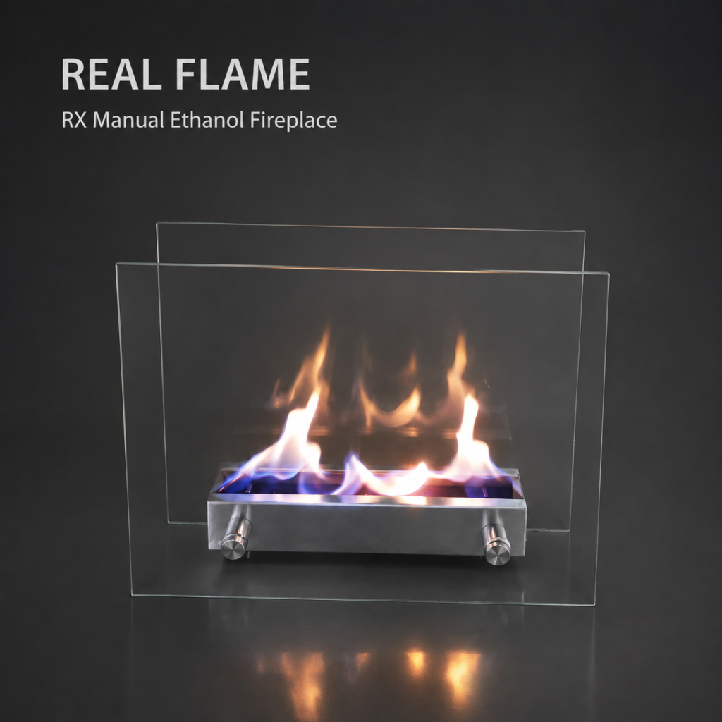 SXFireplace Freestanding Manual Bioethanol Fireplace with Stainless Steel Linear Burner and Dual Glass Panels — Product view 2