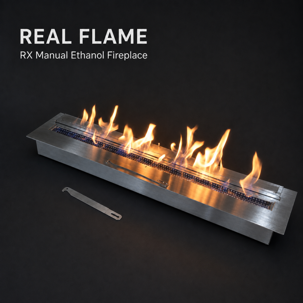 SXFireplace Stainless Steel Linear Manual Bioethanol Burner Insert with Hinged Cover — Product view 2