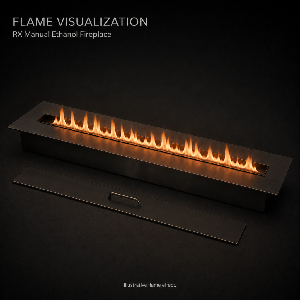 SXFireplace Long Linear Manual Bioethanol Burner Insert with Black Finish and Removable Lid — Product view 2