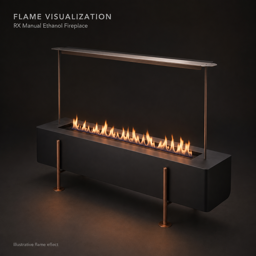 SXFireplace Modern Freestanding Linear Bioethanol Fireplace with Black Metal Body and Bronze Tone Legs — Product view 2