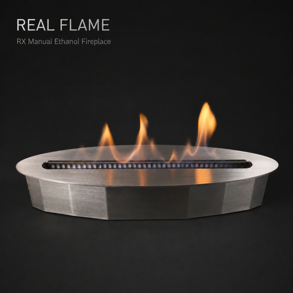 SXFireplace Oval Stainless Steel Manual Bioethanol Burner Insert with Low Profile Design — Product view 2