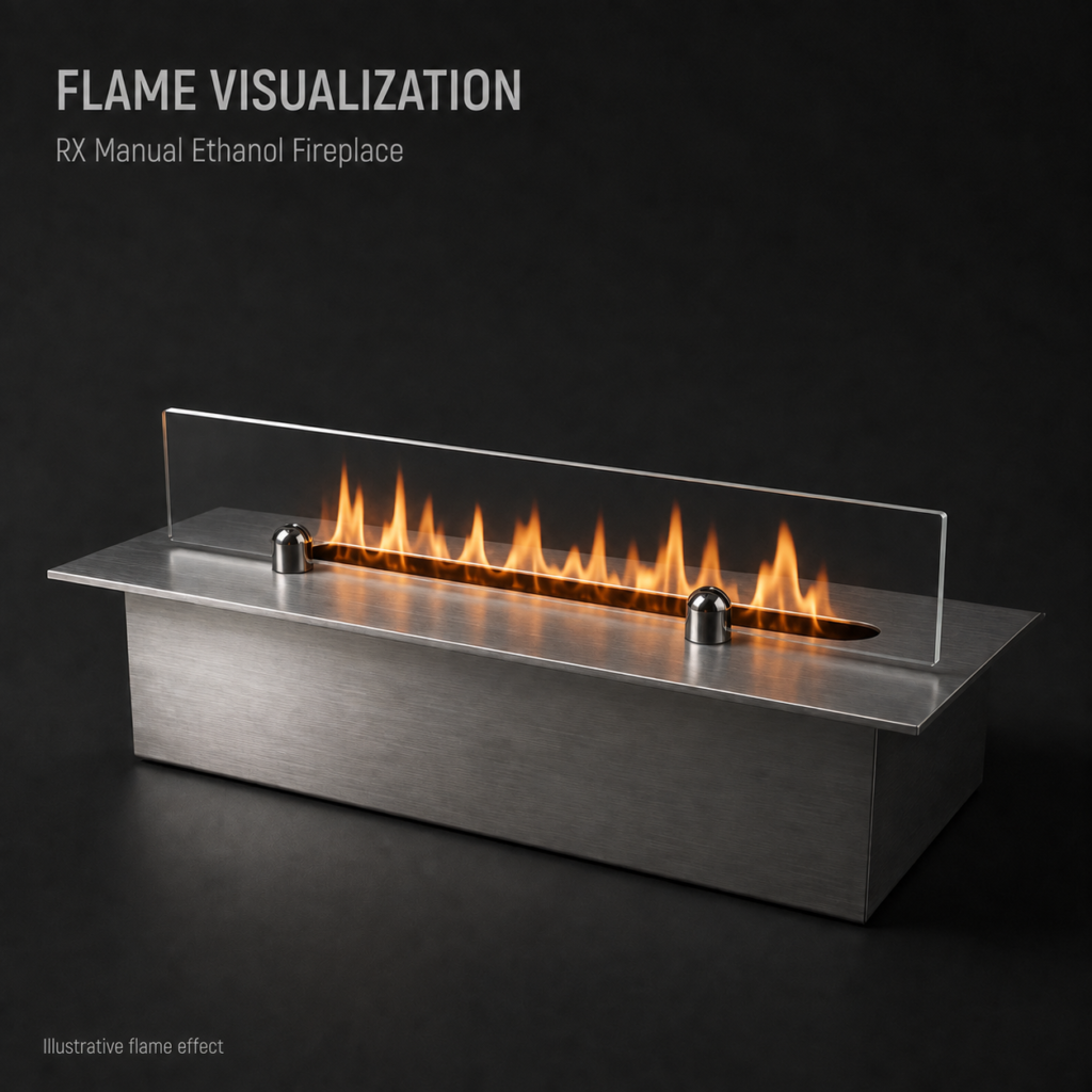 SXFireplace Stainless Steel Rectangular Manual Bioethanol Burner with Glass Guard — Product view 2