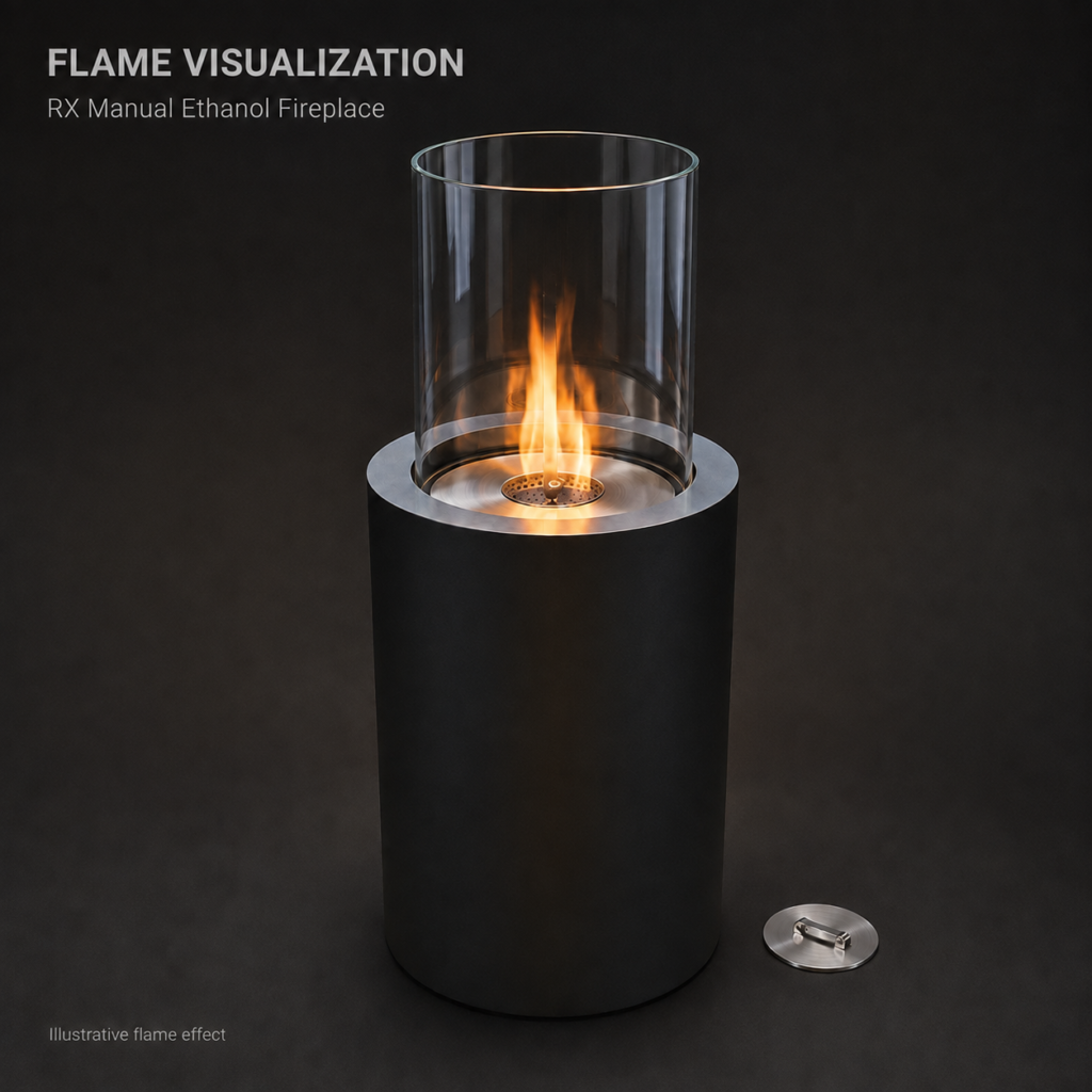 SXFireplace Black Cylindrical Manual Bioethanol Fireplace with Glass Guard — Product view 2