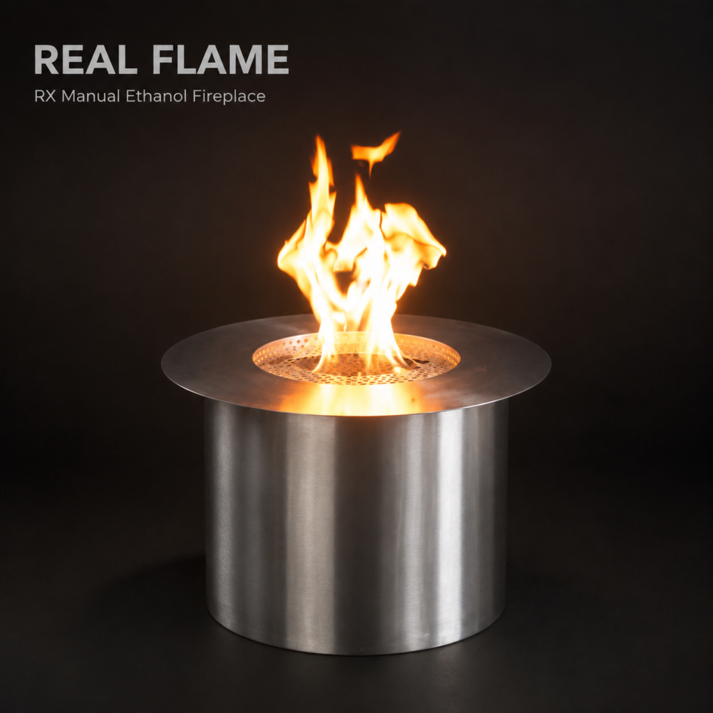 SXFireplace Round Stainless Steel Manual Bioethanol Fireplace with Cylindrical Body and Removable Lid — Product view 2