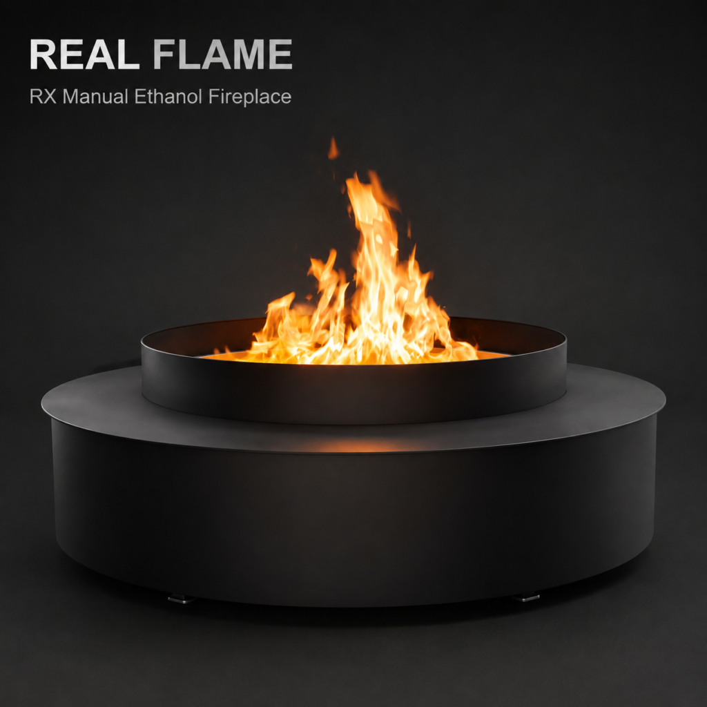 SXFireplace Large Round Bioethanol Fire Pit with Custom Size and Black Metal Finish — Product view 2