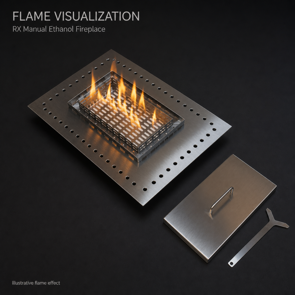 SXFireplace Rectangular Manual Bioethanol Burner with Perforated Stainless Steel Flange — Product view 2
