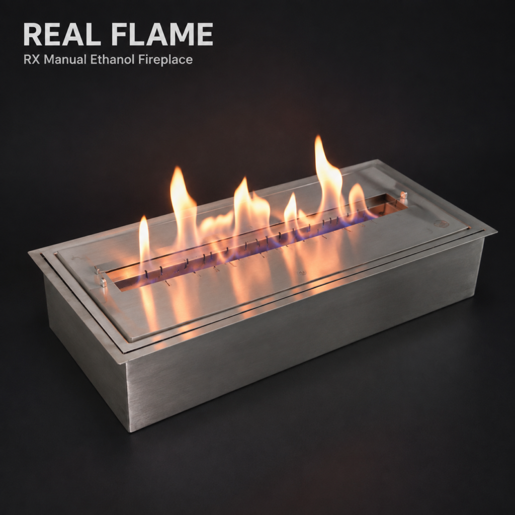 SXFireplace Rectangular Stainless Steel Manual Bioethanol Burner Insert with Extinguishing Lid — Product view 2