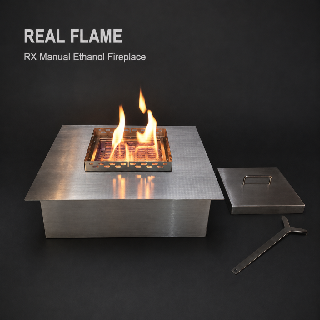 Quemador manual cuadrado plateado de bioetanol SXFireplace con cámara de malla elevada — Vista del producto 2
