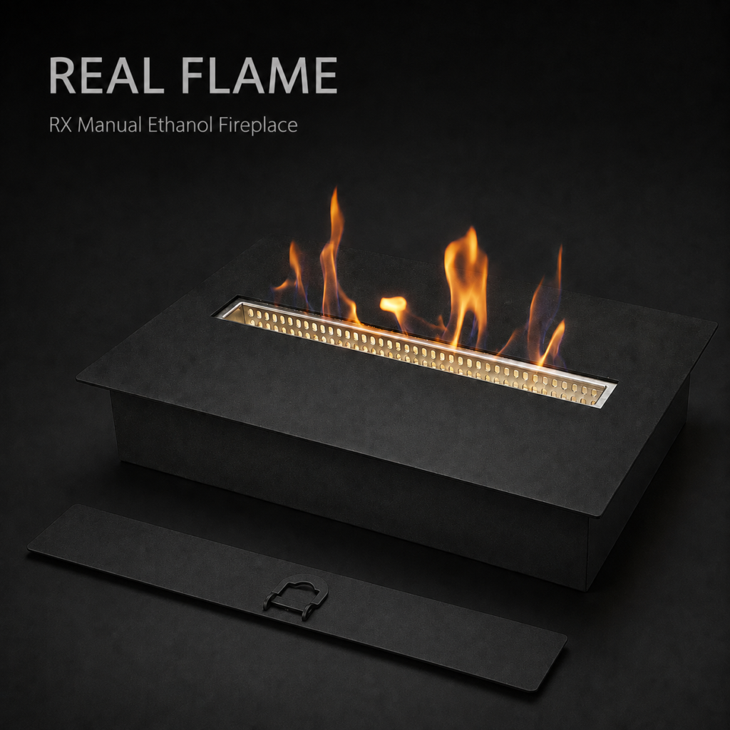 SXFireplace Black Linear Manual Bioethanol Burner Insert with Stainless Steel Burning Chamber and Extinguishing Lid — Product view 2