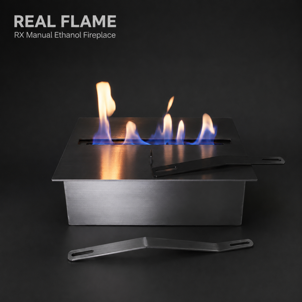 SXFireplace Stainless Steel Manual Bioethanol Burner Insert with Linear Flame Slot and Silver or Black Top Panel — Product view 2