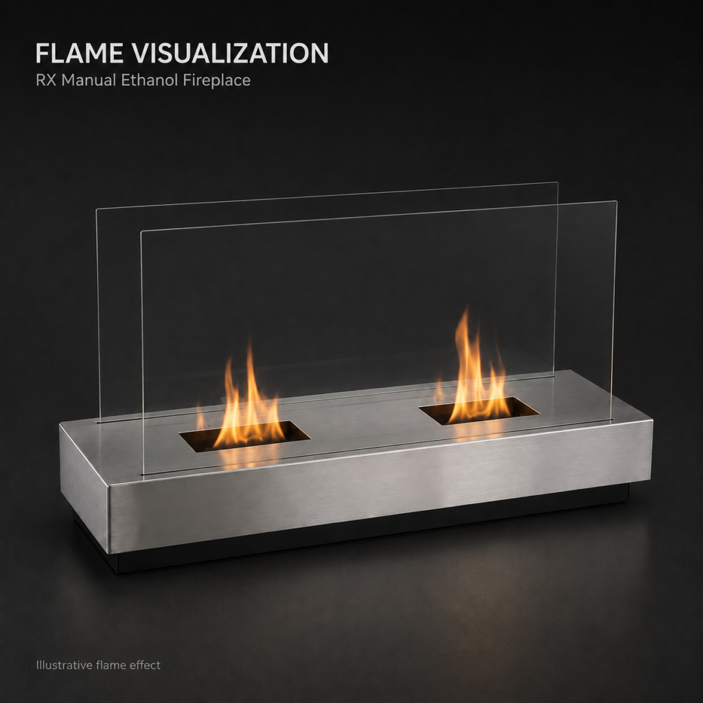 SXFireplace Stainless Steel Manual Bioethanol Fireplace with Dual Burners, Glass Panels and Removable Lids — Product view 2