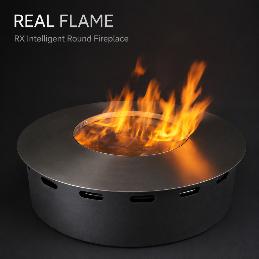 SXFireplace Round Smart Bioethanol Fireplace Insert with Stainless Steel Circular Burner — Product view 2