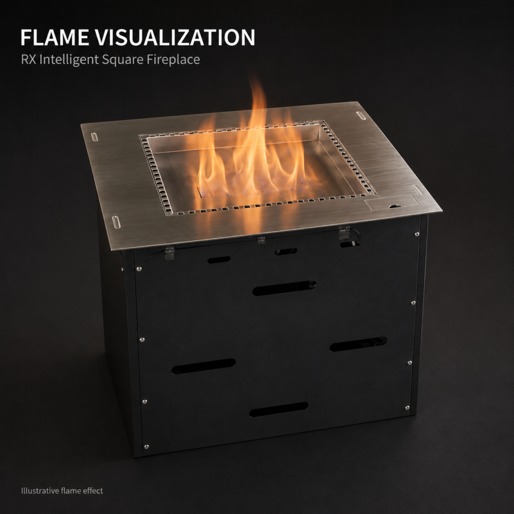 SXFireplace Square Smart Bioethanol Fireplace Insert with Stainless Steel Top Panel — Product view 2
