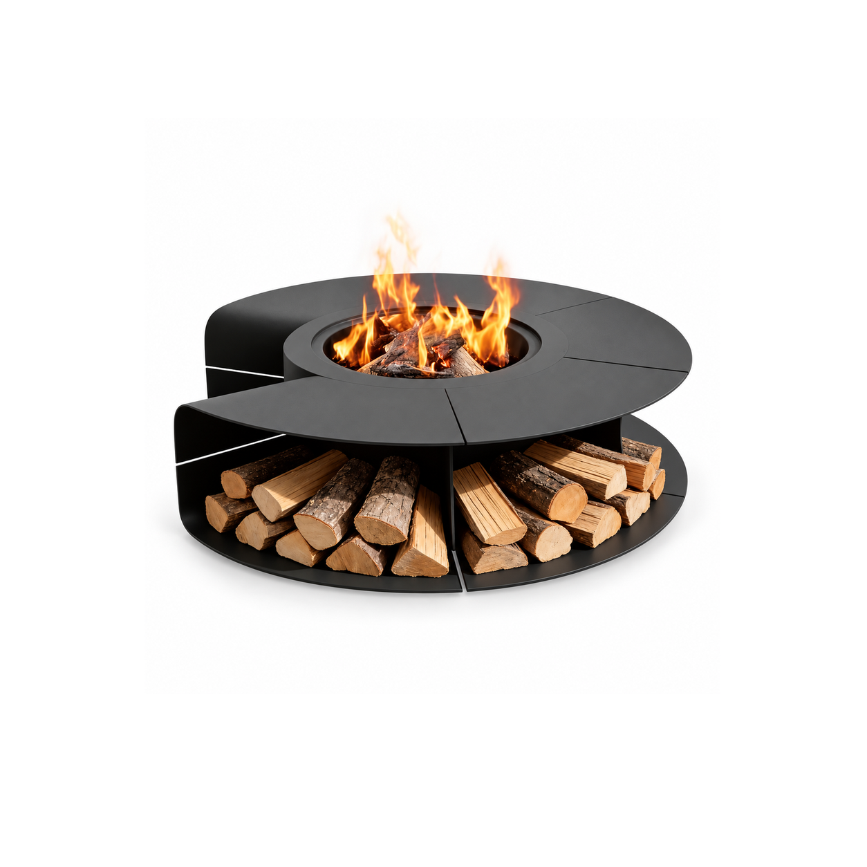 Notched Round Fire Table with Log Storage — White-background product image