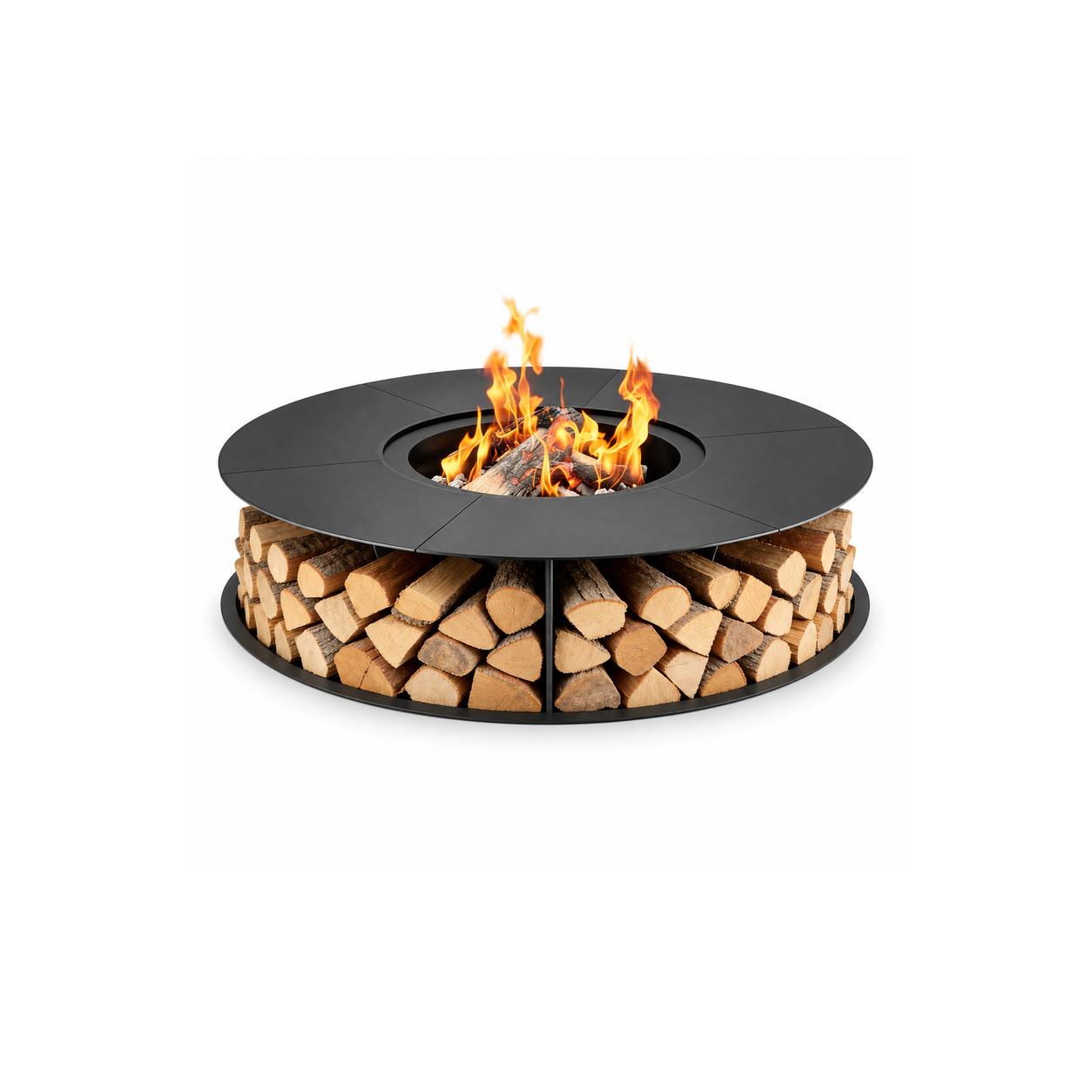 Round Fire Table with Log Storage — White-background product image