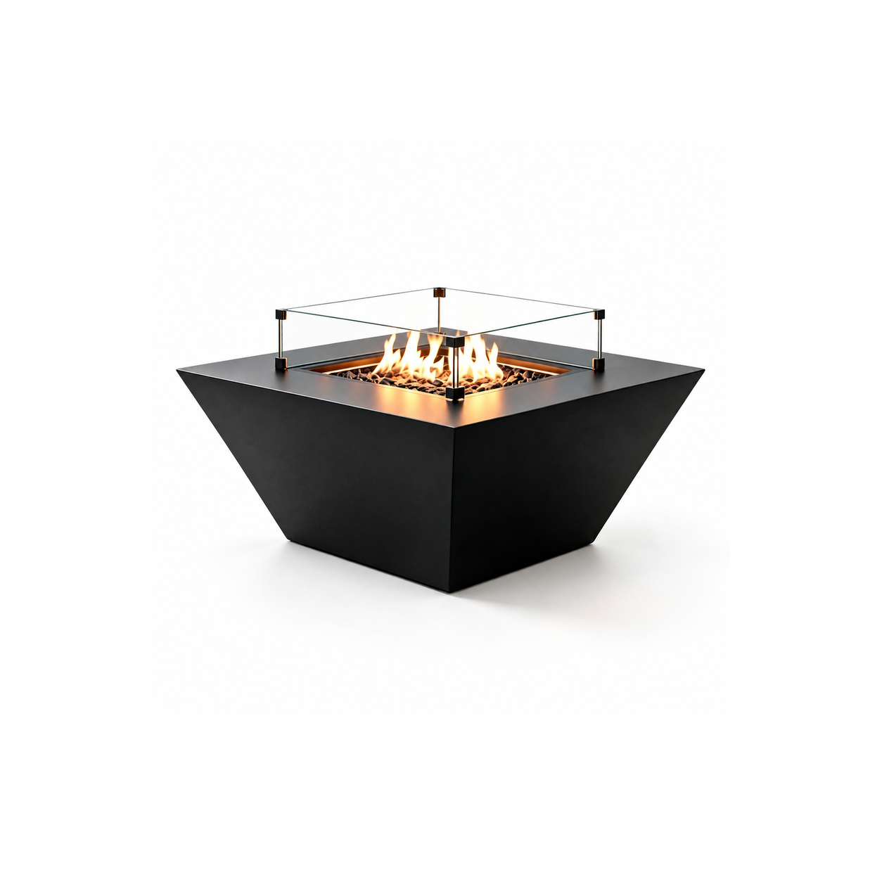 Tapered Square Fire Table with Glass Wind Guard — White-background product image