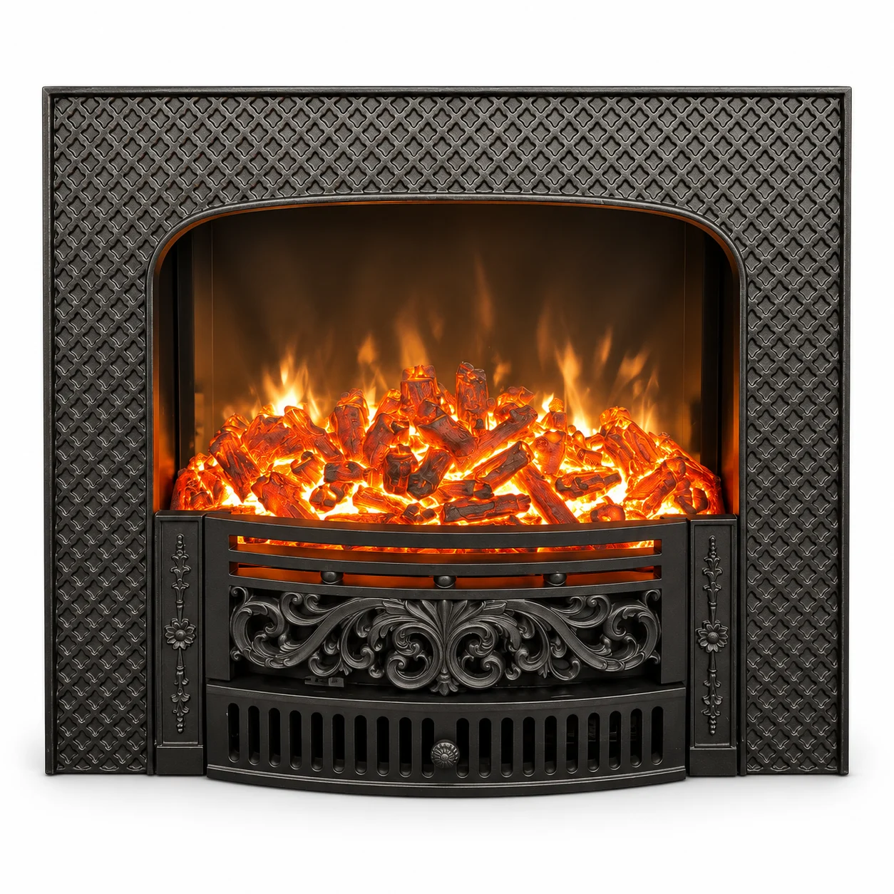 TLB-99B-4B lattice-pattern electric fireplace insert, front product view on white