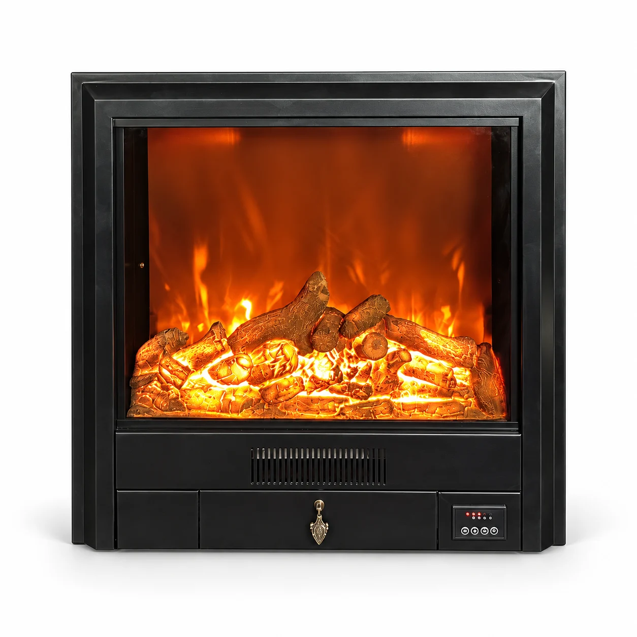 TLB-99C-1 stepped-frame electric fireplace insert, front product view on white