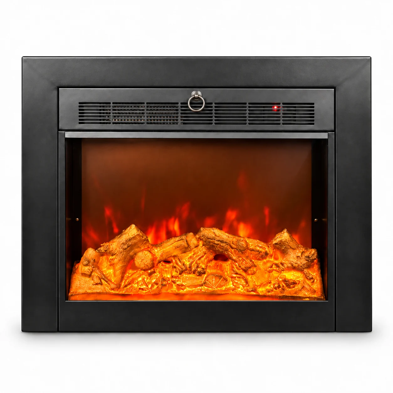 TLB-99B-2 classic black electric fireplace insert, front product view on white