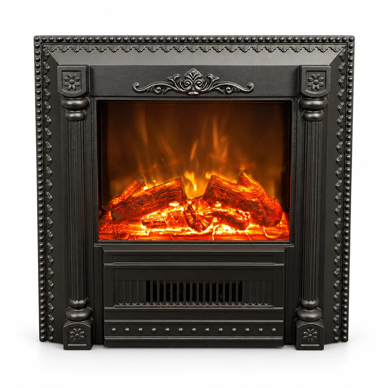 TLB-99AL classical column electric fireplace insert, front product view on white