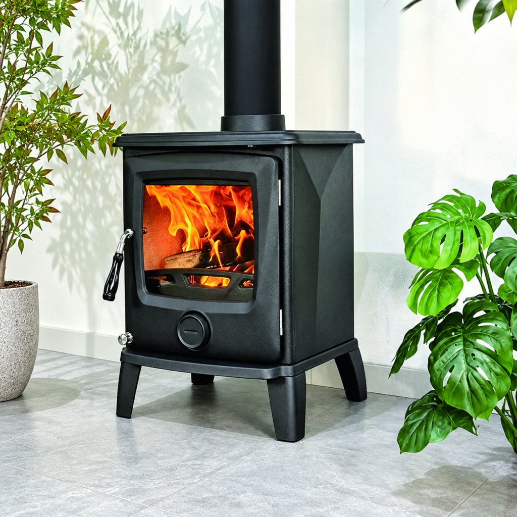 ZT602 Cast Iron Wood Stove - interior scene with square framing