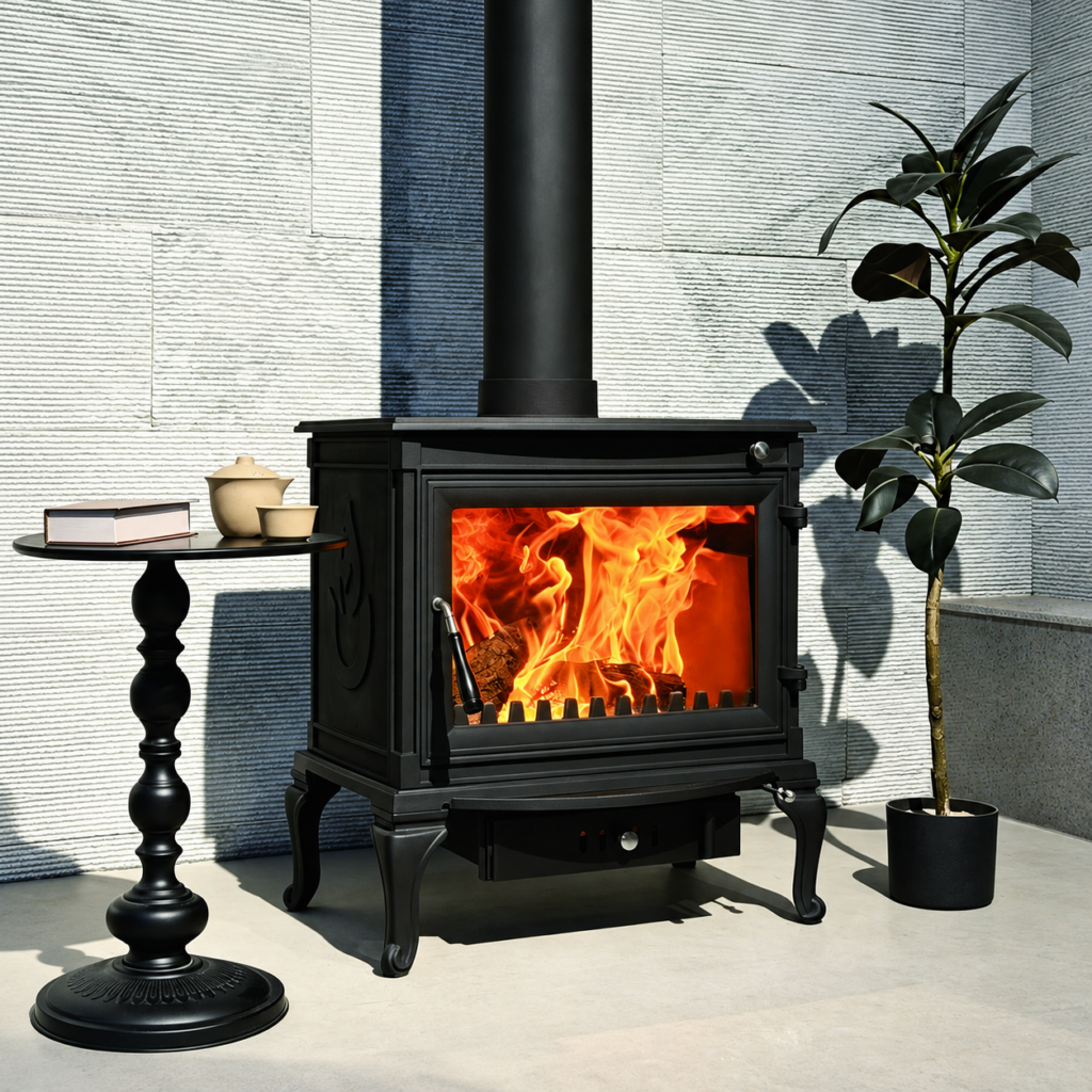 ZT650 Cast Iron Wood Stove - interior scene with square framing