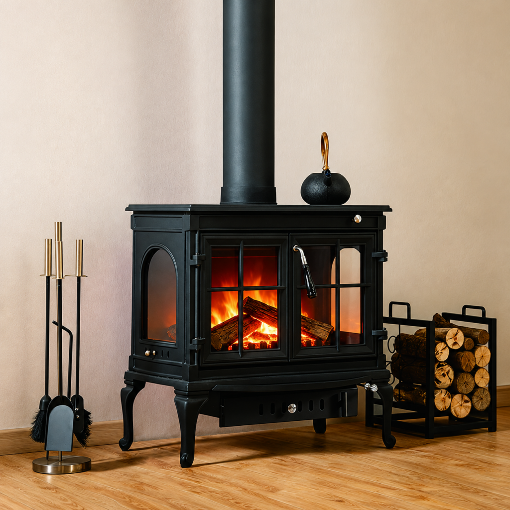 ZT710S Cast Iron Wood Stove - interior scene with square framing