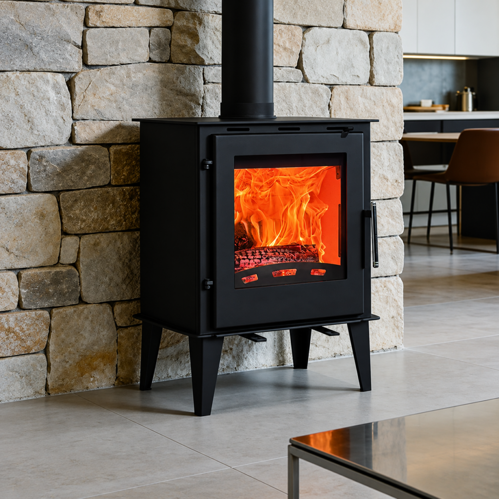 Angel Wood Stove - interior scene with square framing