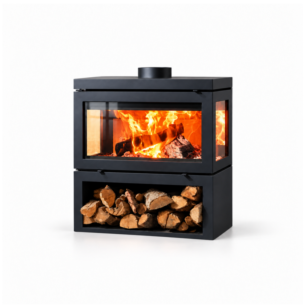VD800 Log Storage Wood Stove - white background product view