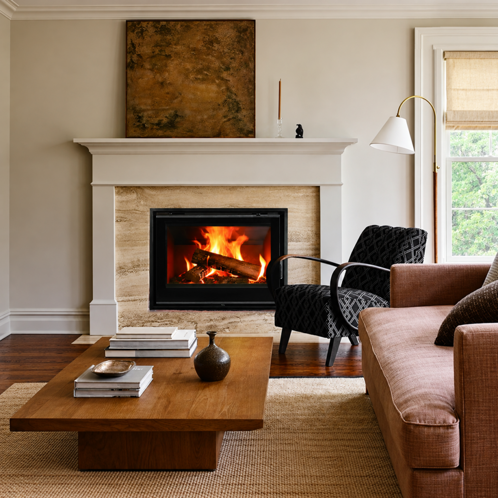 SG800 Wood-Burning Firebox - interior scene with square framing