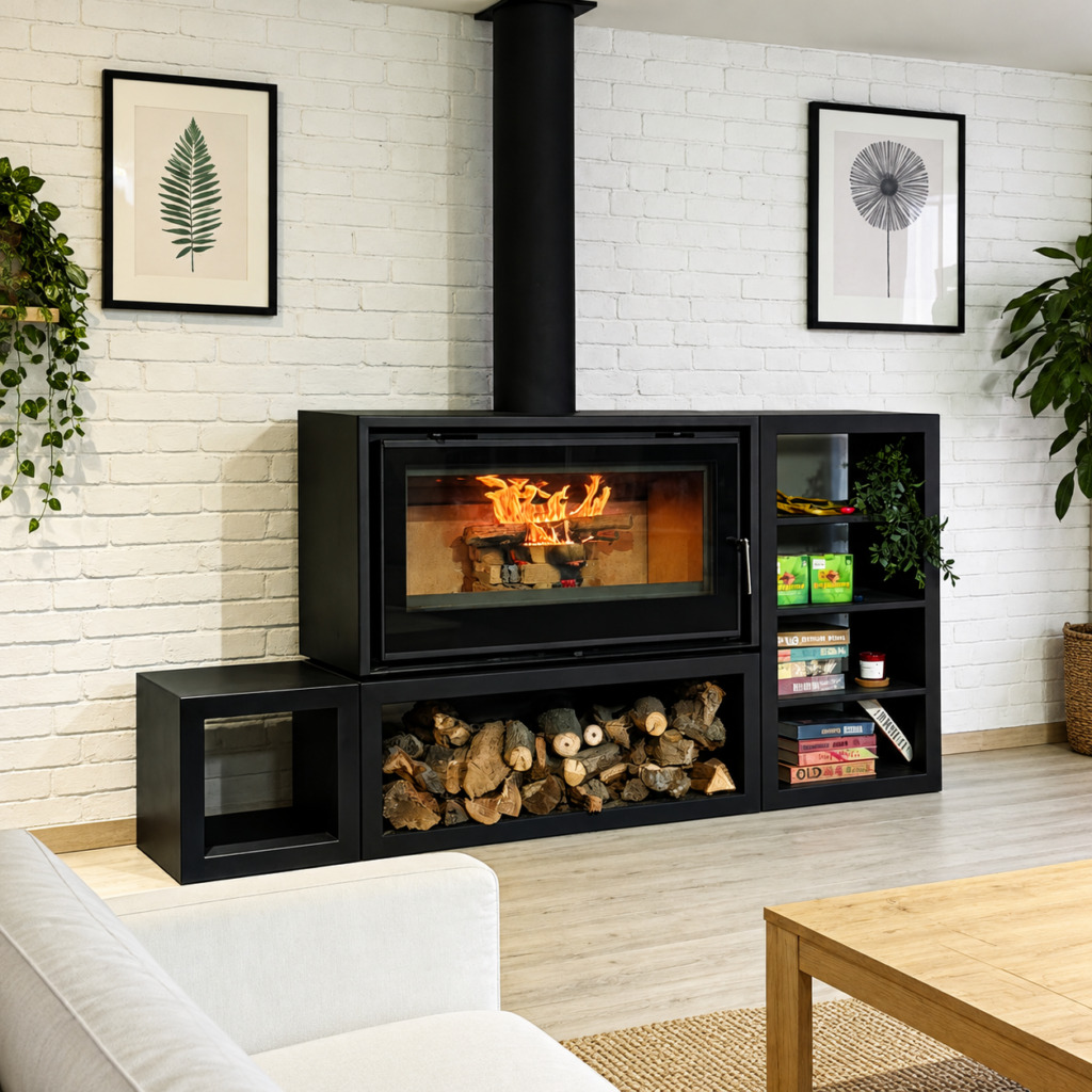 SG1050 Wood-Burning Firebox - interior scene with square framing