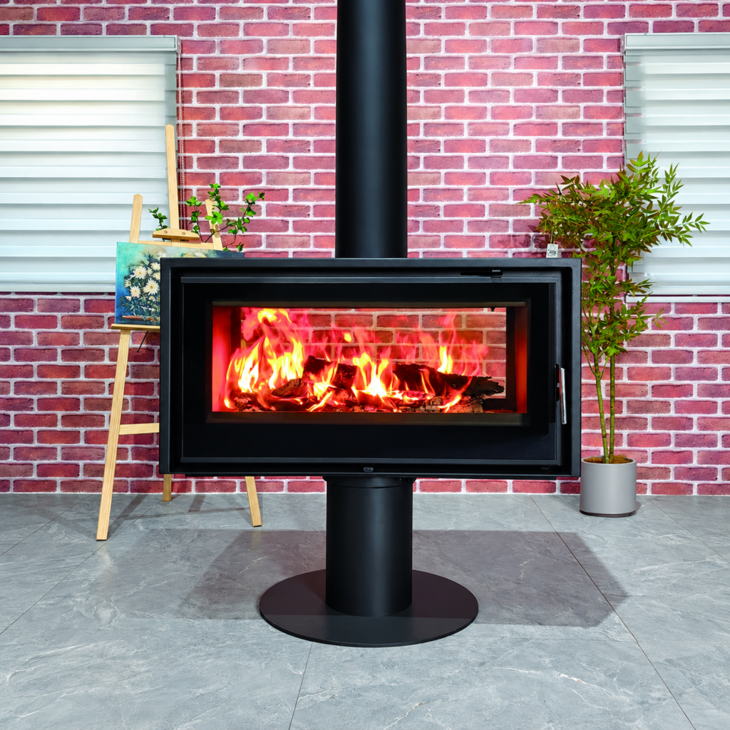 SG1050 Double-Sided Rotating Wood Stove - interior scene with square framing