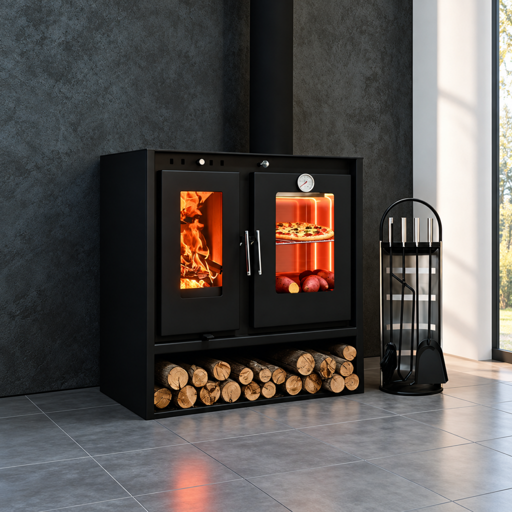 OV780 Wood Stove with Oven - interior scene with square framing