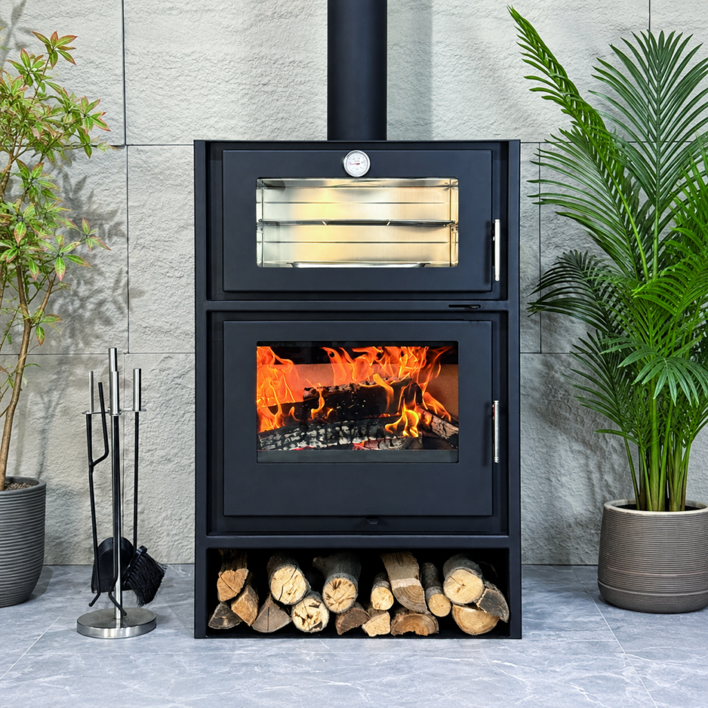 OV760 Wood Stove with Oven - interior scene with square framing