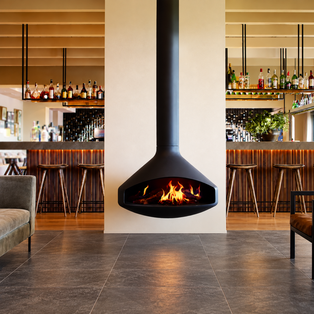 CX-7 Suspended Wood Fireplace - revised interior concept