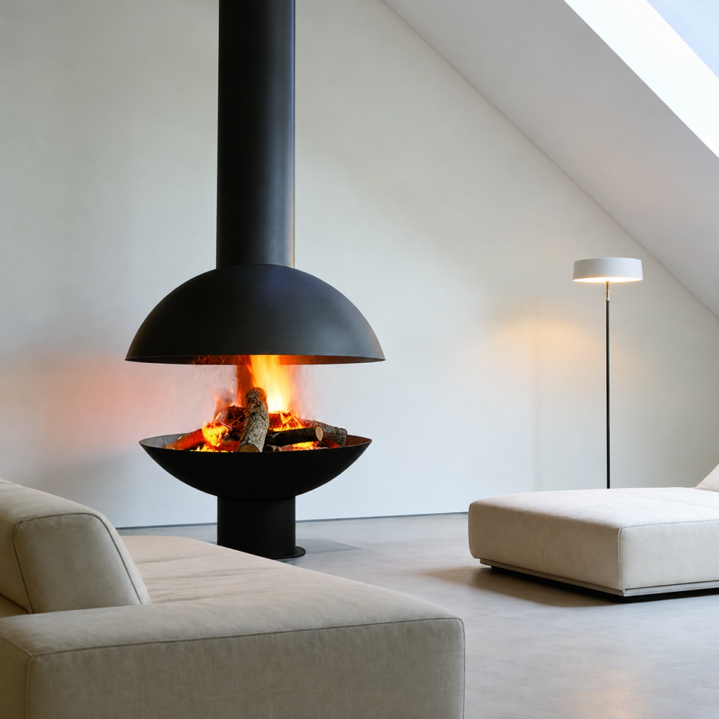 CX-4 Central Wood Fireplace - interior scene with square framing
