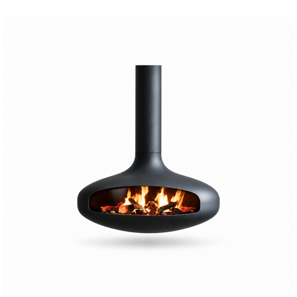 CX-8 Suspended Wood Fireplace - white background product view