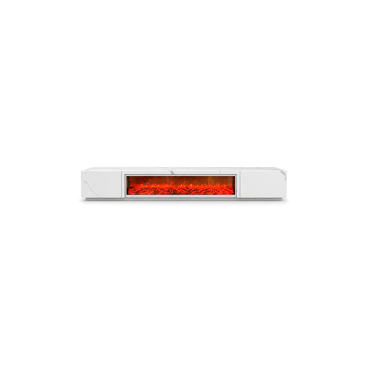 FS-DSG-033 white linear electric fireplace tv console, front product view on white
