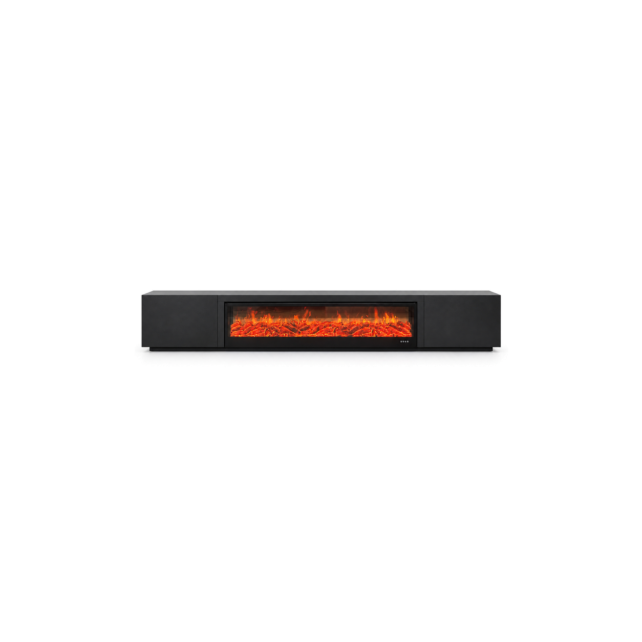 FS-DSG-035 black linear electric fireplace tv console, front product view on white